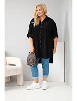 Dámska košeľa Plus Size z viskózy, manšestrová, s odnímateľnými rukávmi, čierna Dámska košeľa Plus Size z viskózy, manšestrová, s odnímateľnými rukávmi, čierna