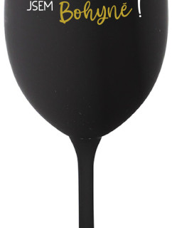 VÍNO JE NÁPOJ BOHŮ. JSEM BOHYNĚ! - černá sklenice na víno 350 ml