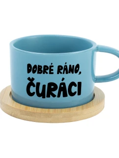 DOBRÉ RÁNO, ČURÁCI - modrý hrníček makronka 200 ml