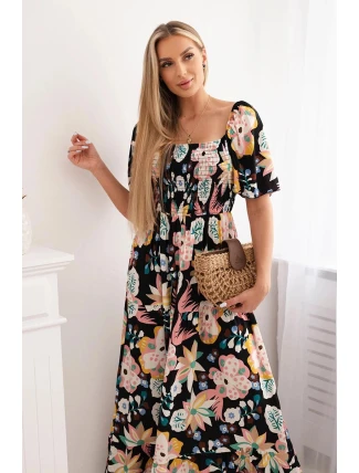 Viskózové šaty s volánovým výstrihom 29477 čierne - Kesi