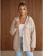 Dámska oversize manšestrová bunda s kapucňou, béžová, FashionStreet TY6051 Dámska oversize manšestrová bunda s kapucňou, béžová, FashionStreet TY6051