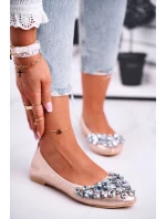 Skórzane Baleriny z Kamieniami Złote Crystal