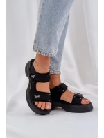 Materiałowe Lekkie Sandały Na Platformie Czarne Deniffia