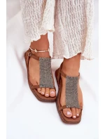 Płaskie Eleganckie Sandały Damskie Z Kryształkami Artiker 56C1365 Brązowe