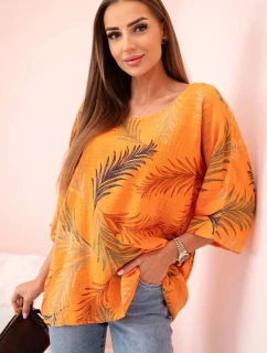 Dámska bavlnená blúzka s okvetnými lístkami s vyhrnutými rukávmi oranžová