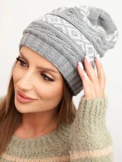 Dámska zimná čiapka so vzorom a vlnou K425 sivá