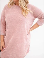 Dámske šaty Plus Size z manšestru s voľným strihom, tmavo pudrovoružové Dámske šaty Plus Size z manšestru s voľným strihom, tmavo pudrovoružové