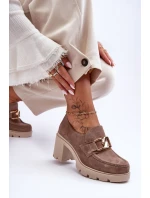 Eleganckie Półbuty Na Słupku Ze Złotą Ozdobą Beżowe Lemar Harmell