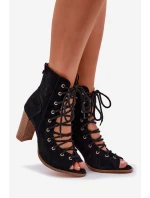 Sandały Na Słupku Z Cholewką I Sznurowaniem Czarne Ivelseki