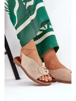 Płaskie Sandały Z Ozdobą Beżowe Haliones