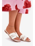 Klapki Damskie Na Płaskim Obcasie Z Wycięciami Eko Skórzane Białe Ecapus