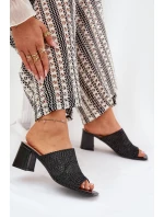 Klapki Damskie Z Plecionką Na Obcasie Czarne Ciariloria