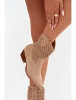 Dámské perforované kotníkové boty na podpatku béžové Ferissa