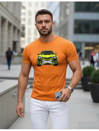 Pánske tričko s potlačou auta oranžové FashionStreet NX5015R Pánske tričko s potlačou auta oranžové FashionStreet NX5015R
