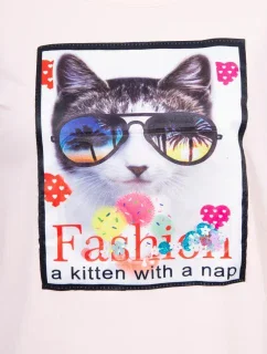 Blúzka s 3D grafikou mačky púdrovo ružová