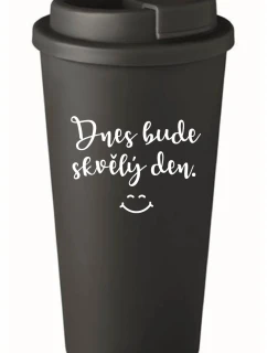 TODAY WILL BE A GREAT DAY - čierny termohrnček 475 ml