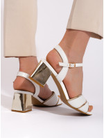 Moderné biele sandále pre ženy na širokom podpätku