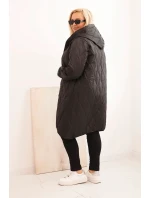 Dámska prešívaná bunda s kapucňou a športovými manžetami Plus Size Black