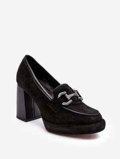 Skórzane Czółenka Na Masywnym Słupku Laura Messi 2706 Czarne
