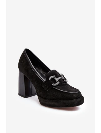Skórzane Czółenka Na Masywnym Słupku Laura Messi 2706 Czarne