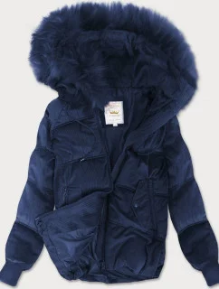 Dámska tmavomodrá manšestrová bunda s kapucňou (7696)