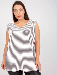 Bielo-sivý bavlnený pruhovaný top plus size (7952)