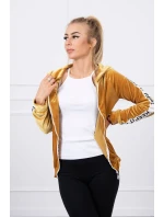 Horčicová velúrová mikina s kapucňou