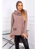 Mikina s dlhým chrbtom a kapucňou mocca