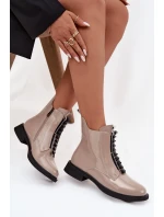 Dámske členkové topánky z lakovanej kože D A MR52 108 beige Dámske členkové topánky z lakovanej kože D A MR52 108 beige