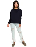 B094 Oversized top s výstrihom do V na chrbte - tmavomodrý