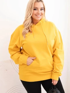 Dámska mikina s kapucňou a klokaním vreckom Plus Size bavlnená horčica