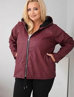 Dámska bunda vo veľkosti Plus Size s kapucňou a nastaviteľným spodným okrajom, bordová farba