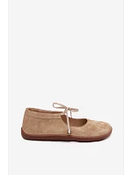 Kožené semišové baleríny Barefoot so šnurovaním Zazoo 021 Beige Kožené semišové baleríny Barefoot so šnurovaním Zazoo 021 Beige