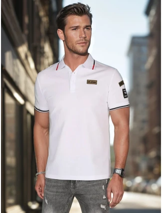 Pánske polo tričko so záplatami biele FashionStreet PX0635 Pánske polo tričko so záplatami biele FashionStreet PX0635