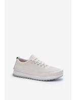 Skórzane Sportowe Buty Trampki Damskie Białe Lalnai