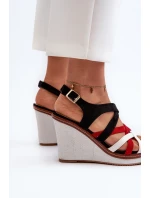 Sandały Na Koturnie Z Paseczkami Czarne Ellen
