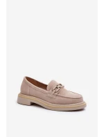 Mokasyny Damskie Zamszowe Na Płaskim Obcasie Z Ozdobą D&A TW101 Beżowe