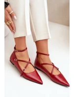 Baleriny Damskie Z Noskami W Szpic I Przeplatającymi Się Paskami Bordowe Violra