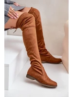 Kozaki Na Płaskim Obcasie Za Kolano Z Eko Zamszu Camel Linnithia