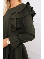 Šaty so zvislými volánmi khaki