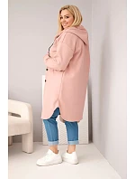 Dámsky plus size kabát s kapucňou a gombíkmi tmavoružový