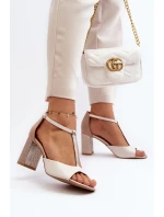 Skórzane Sandały Na Słupku Laura Messi 2759 Beżowe