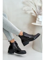 Lakierowane Niskie Botki Damskie Na Płaskim Obcasie Ocieplane Czarne S.Barski HY42-120 Czarne