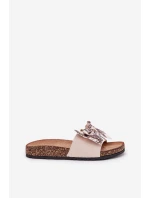 Damskie Klapki Z Kokardą Na Korkowej Platformie Beżowe Lisandrea