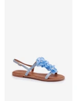 Dámské Sandály Ploché Modré Ozdobné Květiny Noemia
