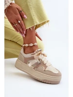 Sneakersy Damskie Na Platformie Z Eko Skóry Beżowe Moun