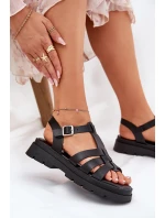 Eko Skórzane Sandały Damskie Na Platformie Czarne Nendales