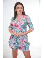 Kvetinové šaty s viazaním v páse v mätovej farbe Kvetinové šaty s viazaním v páse v mätovej farbe