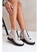 Lakierowane Botki Na Koturnie Ocieplane D&A MR880-136 Jasnoszare