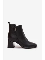 Ocieplane Botki Damskie Z Naturalnej Skóry Na Słupku Czarne Jovelle